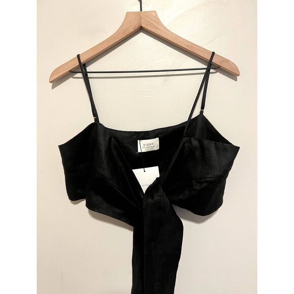 NWT DISSH Zuma Black Linen Wrap Crop Top Women's Size 12 - Picture 3 of 9